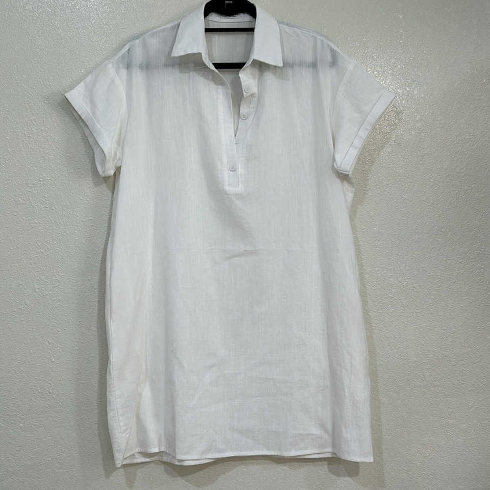 ZEAGOO WOMENS SHIRT DRESS SHORT SLEEVE WHITE LIGHTWEIGHT SZ LG